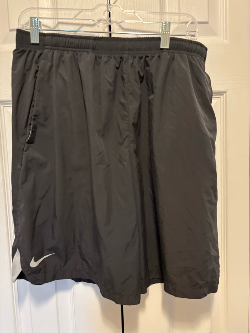 Nike Men's Dark Gray Athletic Shorts with White Swoosh